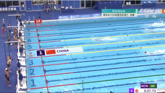 中国队夺得杭州亚运会男女4×100米混合泳接力金牌