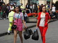 哈尔滨持续升温 民众清凉出行”