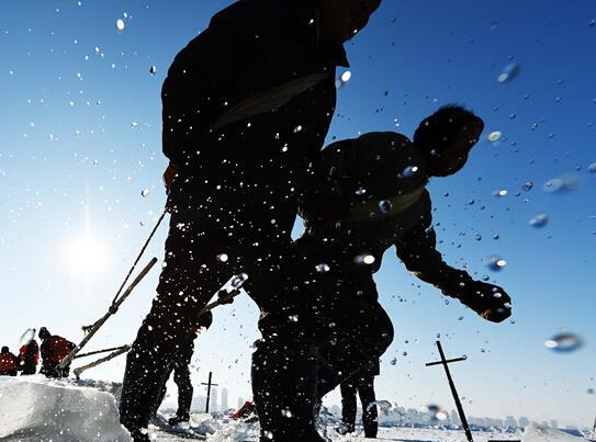 “冰雪大世界”开始采冰”
