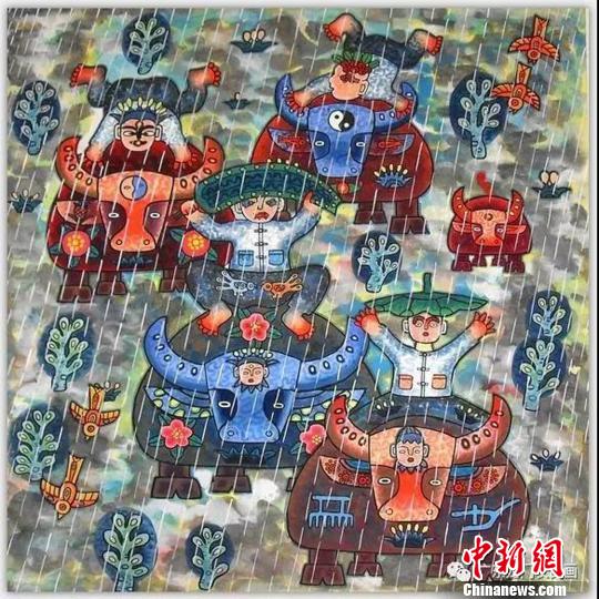 王汉池创作的农民画作品《童年回忆》。龙门县委宣传部提供