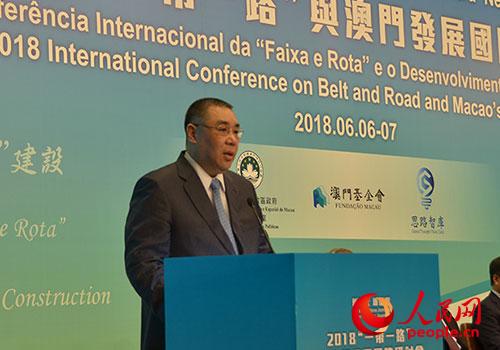 澳门特别行政区行政长官崔世安致辞 人民网马健摄