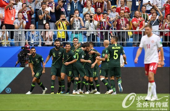 2018年6月21日,2018年俄罗斯世界杯C组:丹麦1:1平澳大利亚 埃里克森进球、耶迪纳克点射扳平。 (Osports全体育传媒 版权作品 严禁转载)