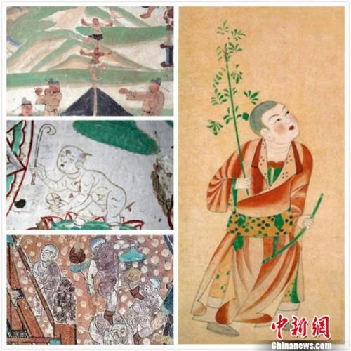 图为敦煌壁画中的游戏场景。 敦煌研究院供图 摄