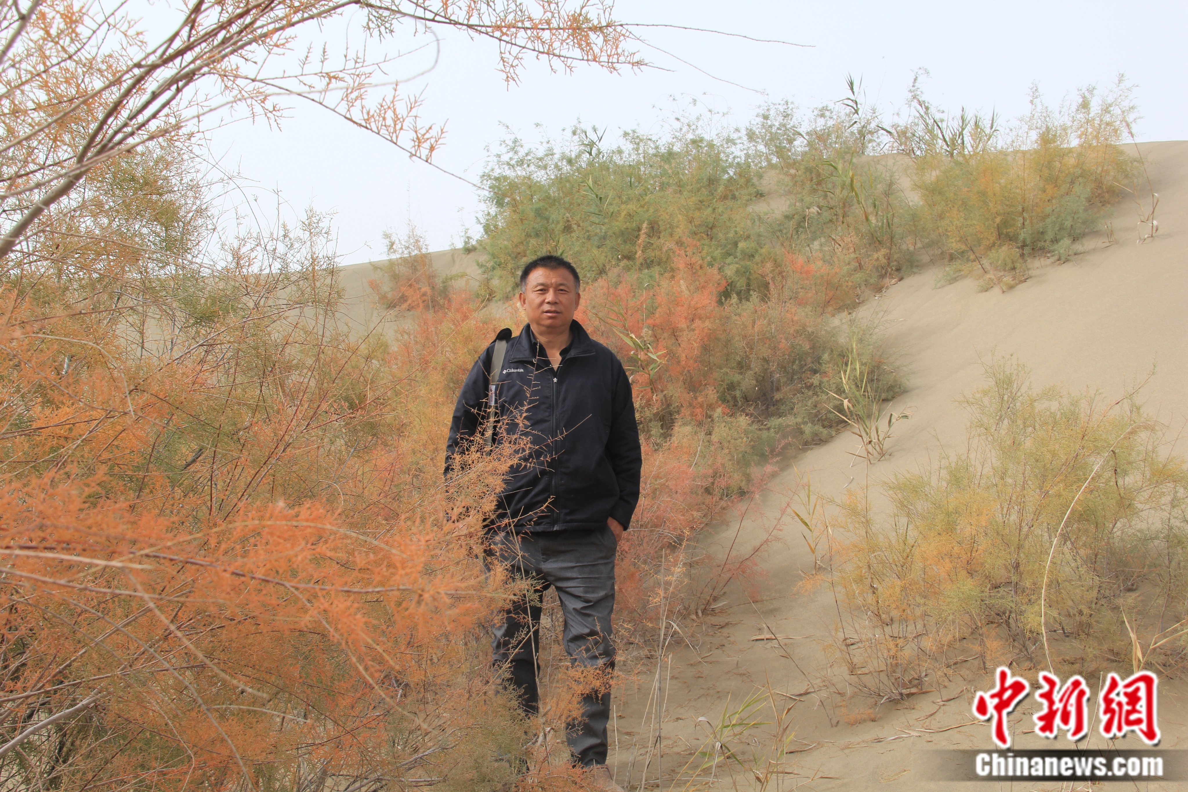 刘康穿行在红柳林中开始一天的工作。受访者供图