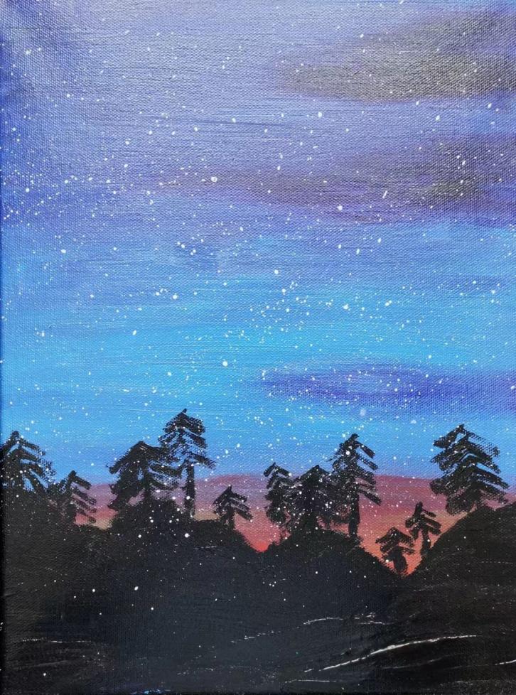 “暖星之家”的自闭症儿童送给张航的画《星空》