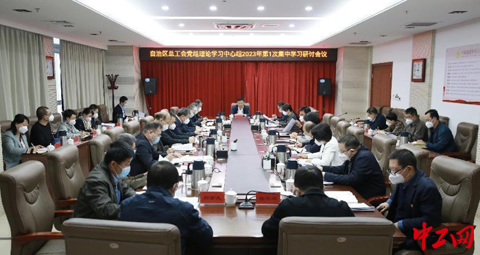 2月1日，内蒙古自治区总工会党组理论学习中心组召开2023年第1次集中学习研讨会议，图为会议现场。 霍日查 摄