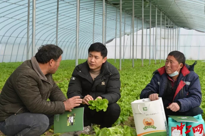 李明俊在田地里和农民交流 受访者供图