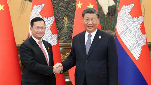 习近平会见柬埔寨首相洪玛奈