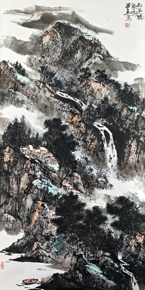 3-马俊华-山东能源集团有限公司-国画-雨过听泉鸣-137X68cm(外框193x78)