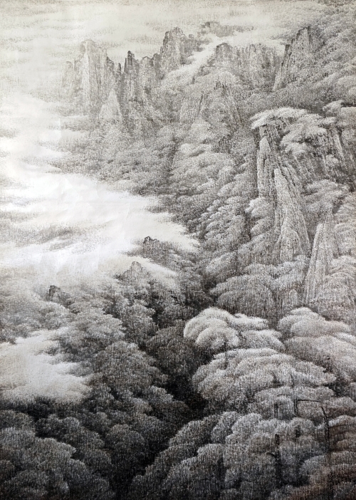 9-文娜娜 何永辉-中国电力投资集团有限公司-云海松声-国画-200X150cm-外框尺寸-243X148CM