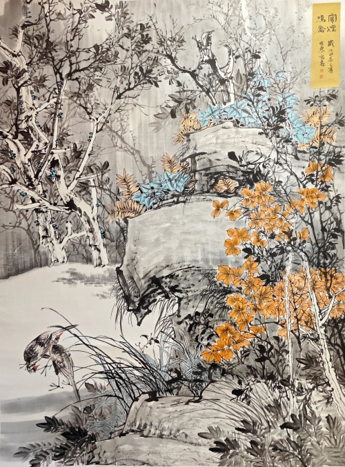19-杨晓东-国家电网有限公司-国画-寒烟鸣禽-238X185cm(外框300x200)
