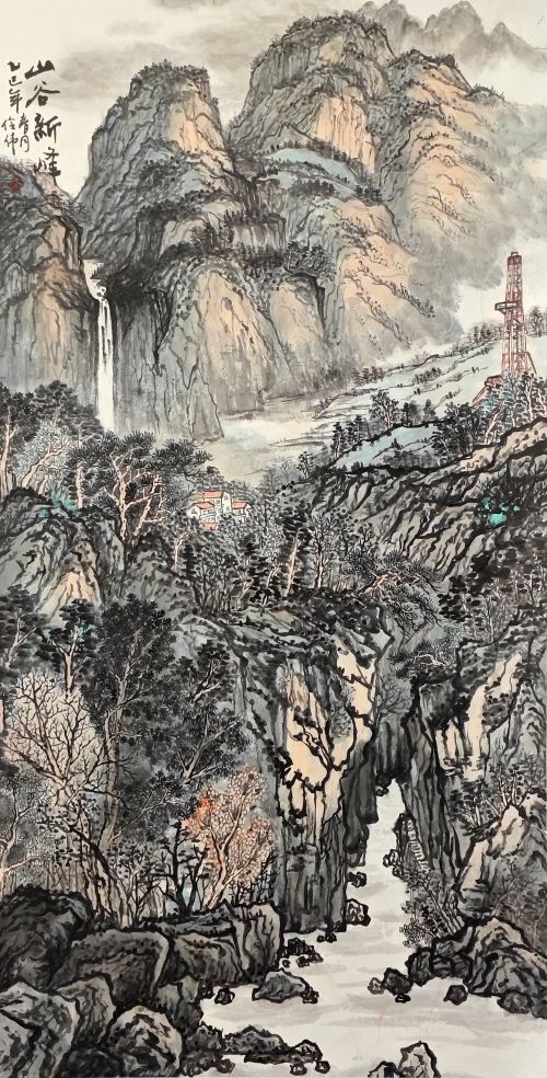24-张伶伟-中国石油化工股份有限公司-国画-山谷新峰-138X69cm(外框193x76)