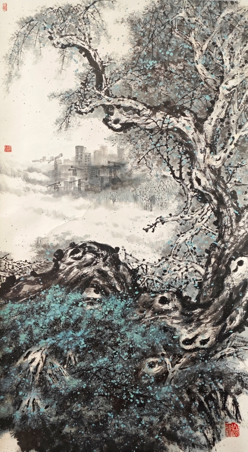 29-陈国明-中国石油天然气股份有限公司-国画-建设中的雄安-180X96cm(外框234x108)