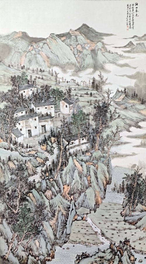 32-和得江-中国平煤神马控股集团有限公司-油田春色-国画-179X98cm-外框尺寸-233.5X105CM