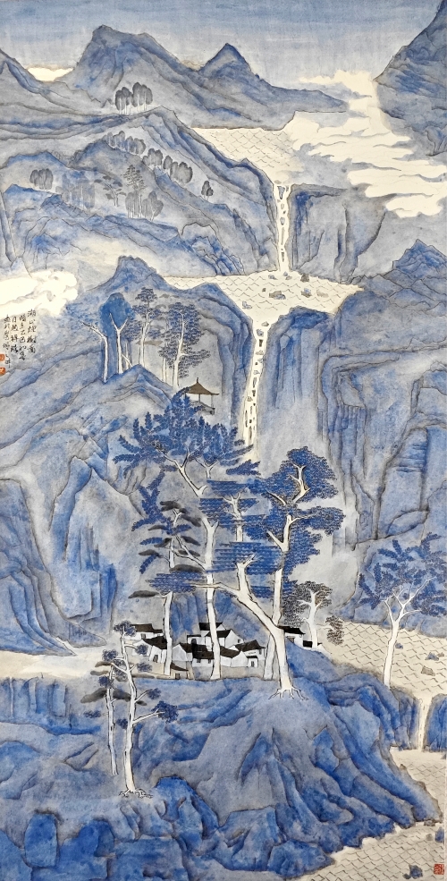 36-赵祥琨-中国平煤神马控股集团有限公司-国画-湖山烟树图-136X68cm(外框193x77)