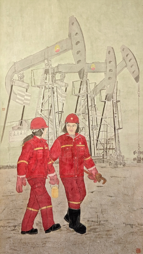 42-夏秋-中国石油天然气集团有限公司-石油花-国画-220X133cm-外框尺寸-272X148CM