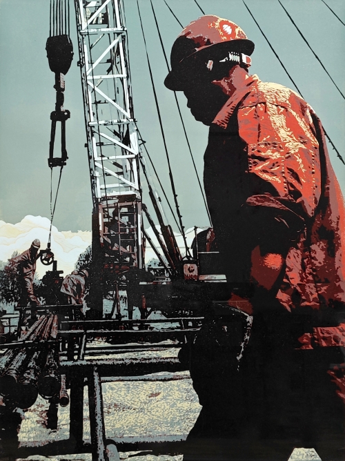 65-王承利-中国石油天然气股份有限公司-版画-我的班长我的班92X70cm-外框尺寸113X85cm