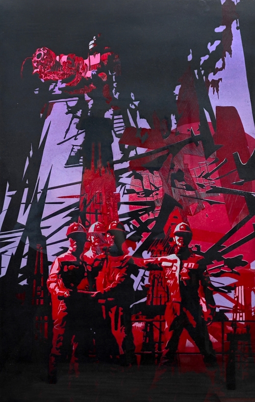 90-南雪萍-中国石油天然气股份有限公司-版画-朝阳·新华北110X70cm-外框尺寸126X86cm