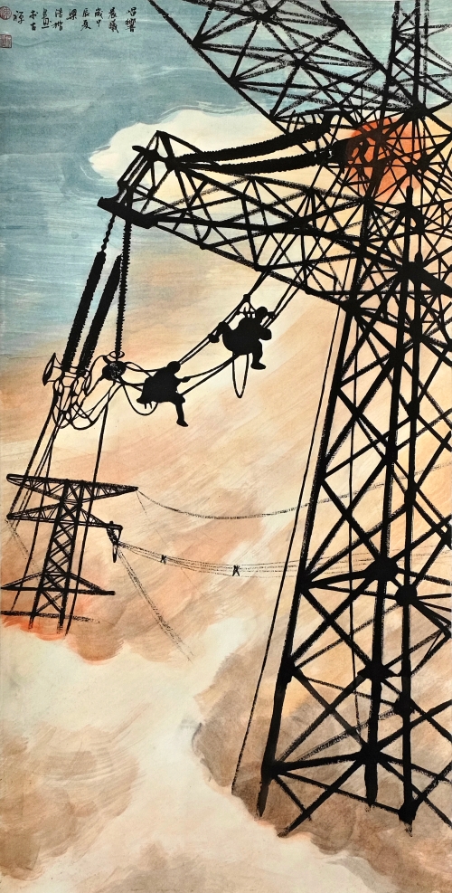 47-梁浩楷-中国南方电网有限责任公司-唱响晨曦-国画-138×69cm-外框尺寸195X79cm