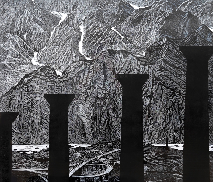 72-刘江生-中国石油化工集团有限公司-版画-群山峻岭-120X103cm-外框尺寸116X136cm