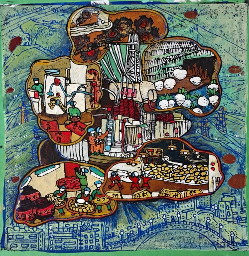 78-吴莉珊-国家电网有限公司-“綦”心点亮乡村梦-版画-55×55cm-外框尺寸63x63cm