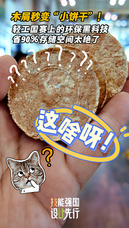 工视频丨木屑秒变“小饼干”！轻工国赛上的环保黑科技，省90%空间太绝了